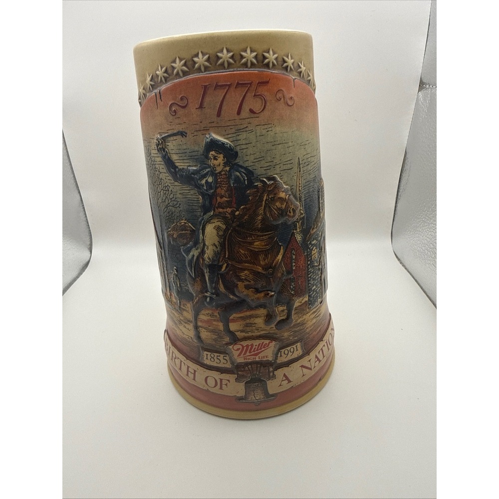 Miller High Life Birth of a Nation Beer Stein 1991 Paul Revere 1775 First Series
